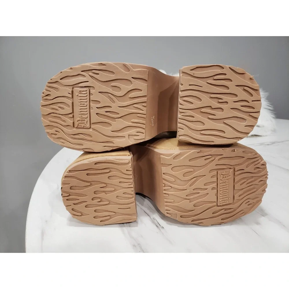 SIZE 8 DEMONIA CUBBY 311 Camel Platform Lace Up Fur Trim Mid Calf Boots RAVE
